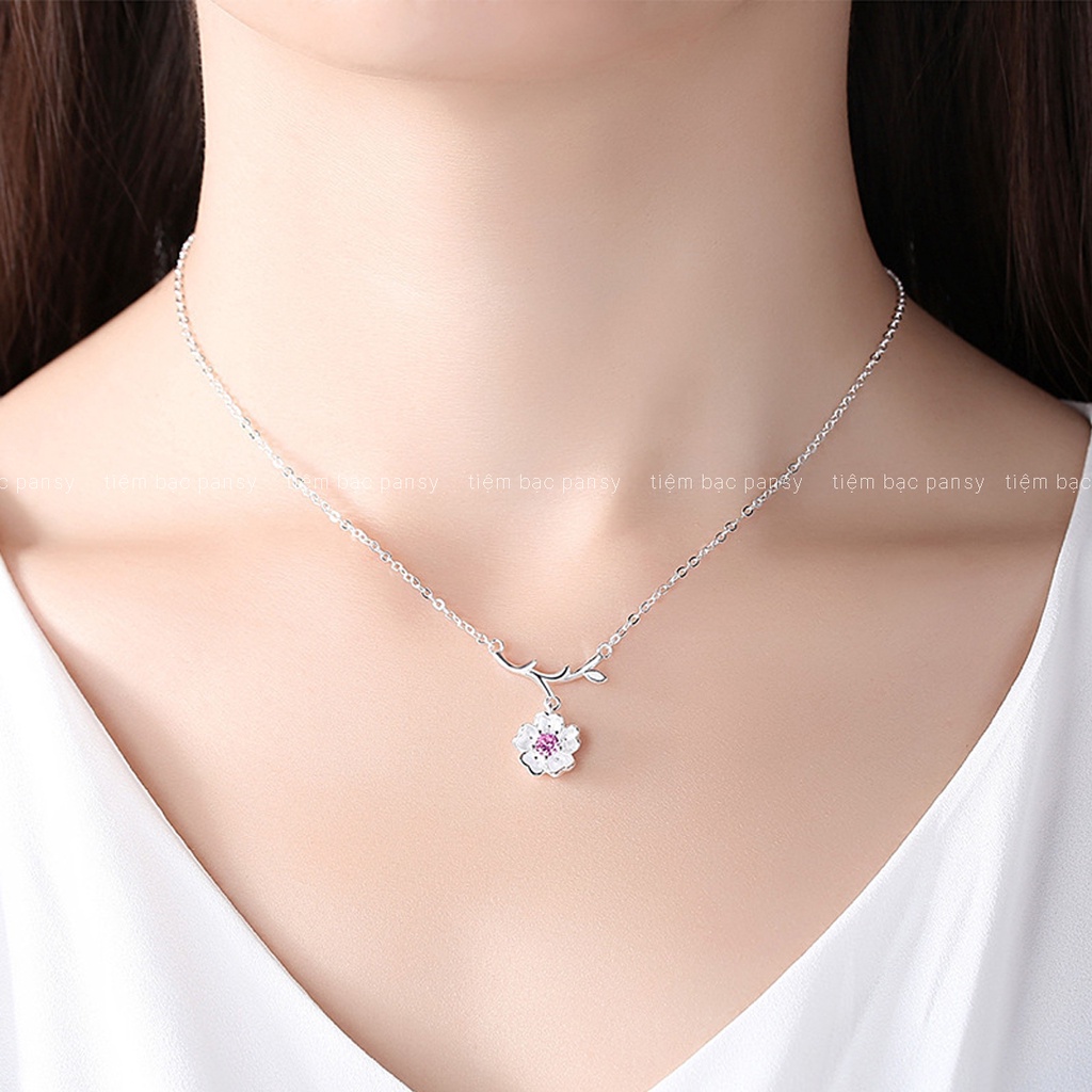 Dây chuyền bạc nữ hoa anh đào Sakura, vòng cổ bạc 925 PANSY phong cách Nhật Bản