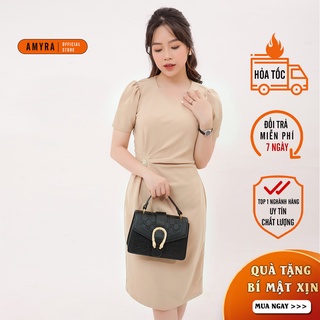 Đầm công sở dáng ôm body dự tiệc suông nhẹ khuy eo màu da be DA070 AMYRA