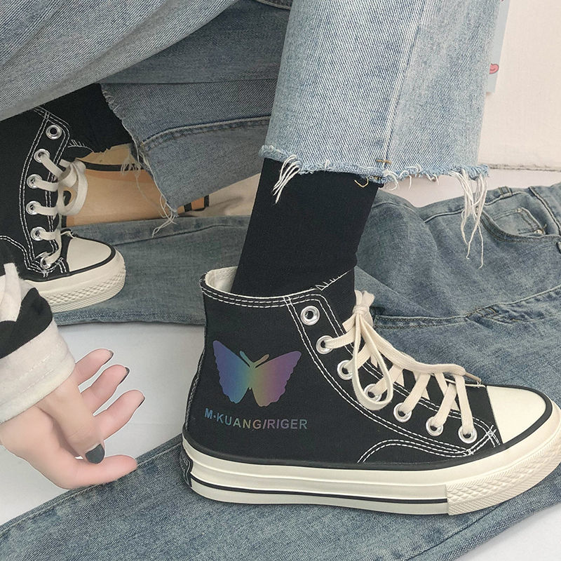 Giày Vải Canvas Cổ Cao Thêu Hình Bướm Kiểu Hàn Quốc Thời Trang Xuân Thu 2021 Cho Bé Gái | BigBuy360 - bigbuy360.vn