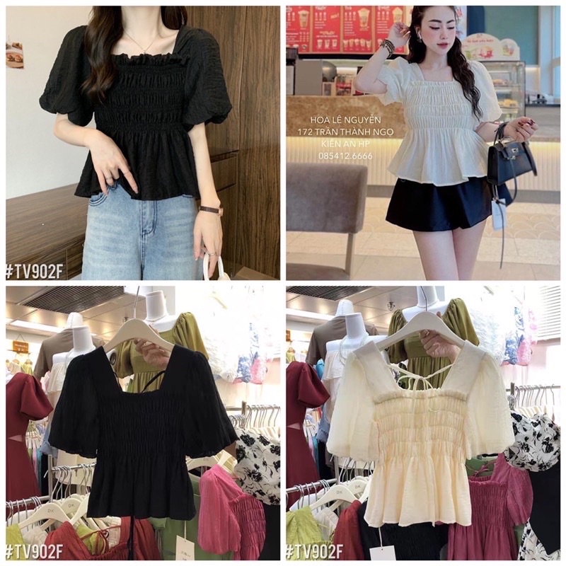 Áo Babydoll bo chun ngực tay bồng nữ m140