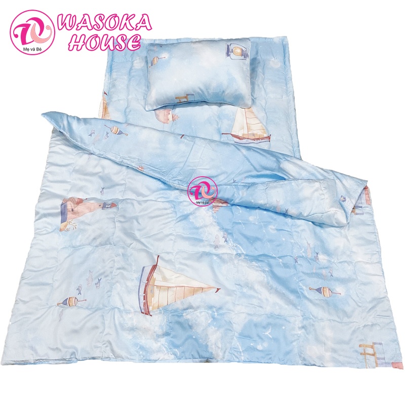 Bộ nệm gối mền cho bé đi học, [Tặng kèm túi]vải Tencel cao cấp siêu mềm mát, thoáng khí, nệm lót chống thấm, nhiều họa t