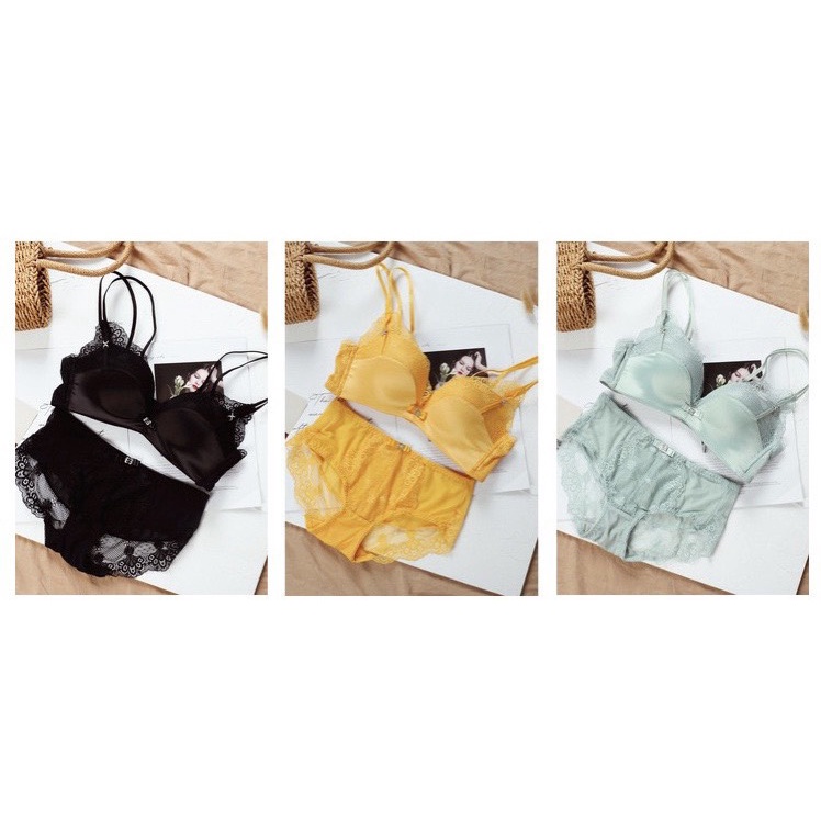 ( S-01) Bộ đồ lót không gọng cup chéo đệm vừa nâng đẩy ngực lụa pha ren