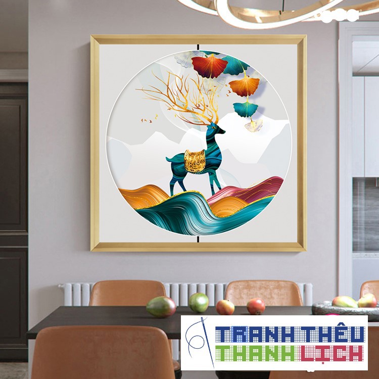 TRANH ĐÍNH ĐÁ Hươu Nai hình tròn Ailuo 5D 72318 |65x65| |Chỉ đính viền tranh như hình 2| _ Chưa đính