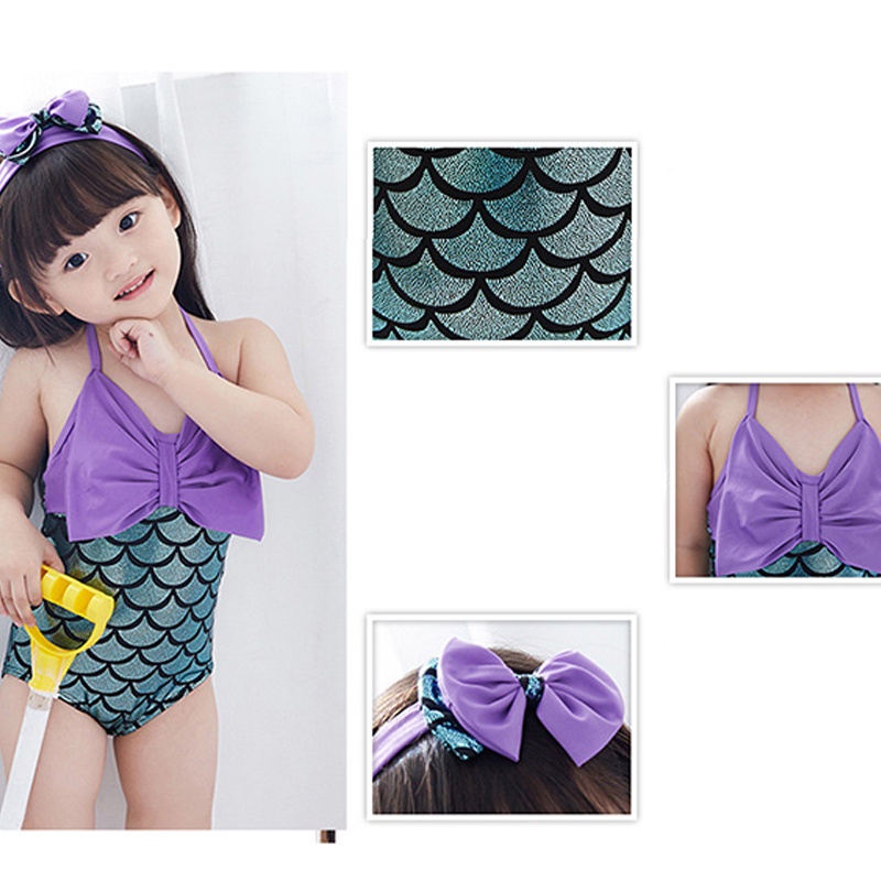 Bộ Đồ Bơi Kèm Băng Đô Thắt Nơ Dễ Thương Cho Bé Gái