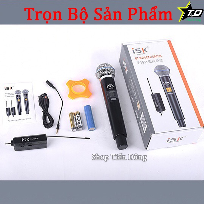 Micro thu âm ISK SM58 Loại Cầm Tay - Mic Không Dây BLX24CN/SM58 Dùng Cho Sound Card, Âm li, Vang, Mixer, Loa có cổng mic