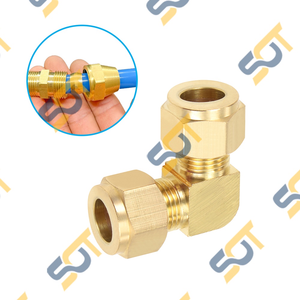 Co nối ống, Co 90 độ hai đầu kết nối ống nhựa PU &amp; ống đồng (Brass Compression fitting Elbow) - Cong &amp; Cút Ren NPT