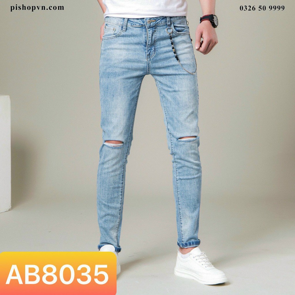 Quần jean nam cao cấp rách gối hình thật mã 8035