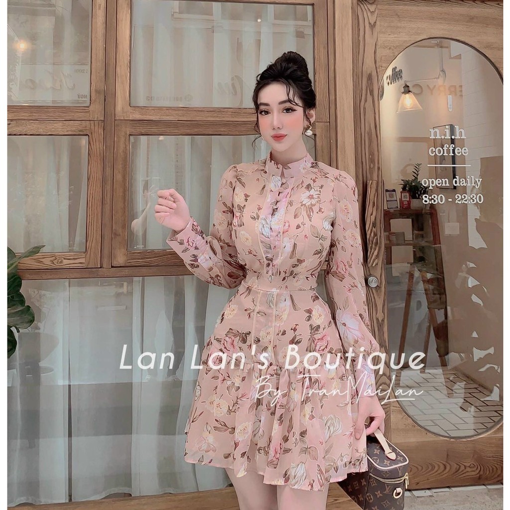 Đầm Nữ Dáng Tay Lụa Hoa Dự Tiệc Họa Tiết Cổ Tròn Màu Sắc Sang Trọng Thời Trang Thanh Lịch  - Winchois