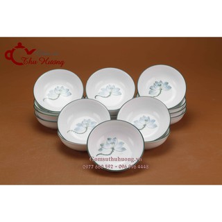 Đĩa muối Ø 9 hoa sen vẽ tay_bộ đồ ăn Bát Tràng