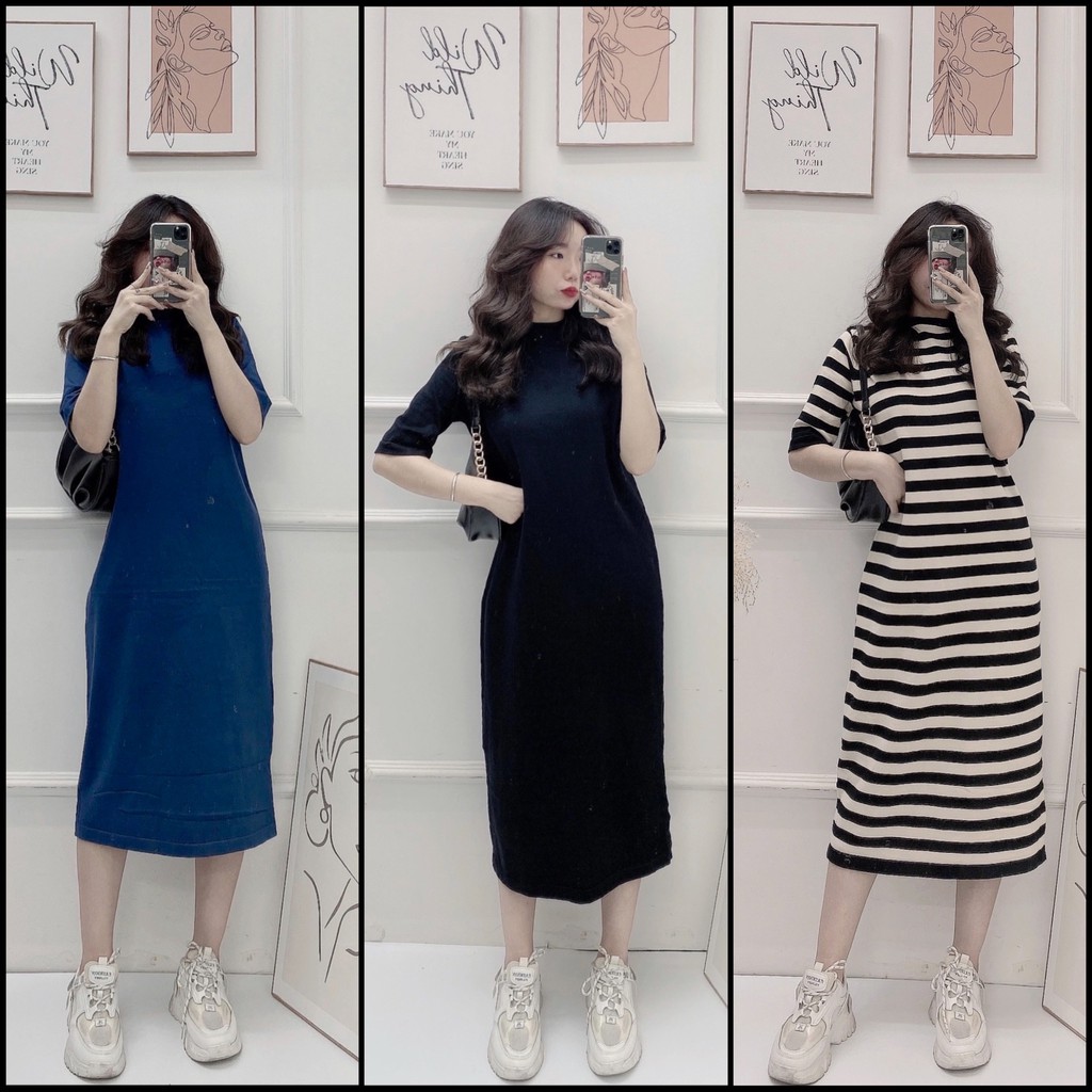 Váy len xuông dáng dài , Váy len cổ 3 phân ngắn tay | BigBuy360 - bigbuy360.vn