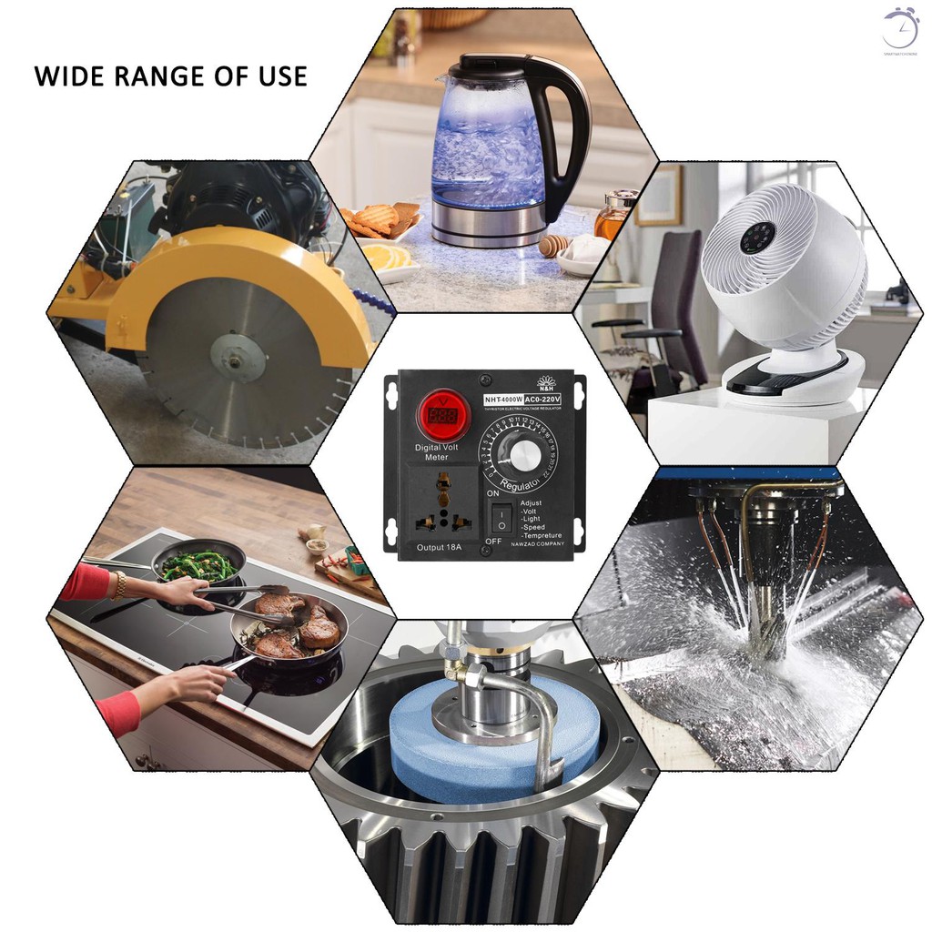 AC 220V 4000W Bộ điều khiển điện áp biến đổi nhỏ gọn Tốc độ di động Nhiệt độ ánh sáng Điện áp bổ sung Bộ điều chỉnh độ sáng♠