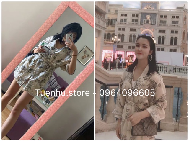 Áo vest dáng váy hoạ tiết kèm belt sang chảnh