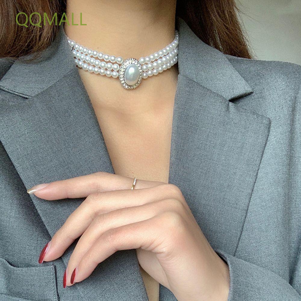 Vòng cổ ba lớp đính ngọc trai giả sang trọng dành cho nữ