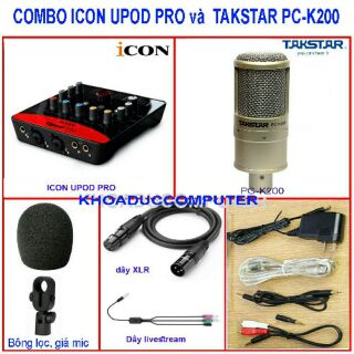 Combo bộ livestream thu âm mic takstar PC K200 + sound car ICON UPOD PRO