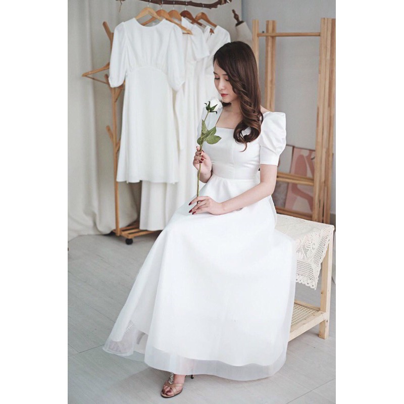 ĐẦM KHOÉT LƯNG ĐÍNH NƠ XINH XẮN TÙNG 2 LỚP kèm feeback của khách