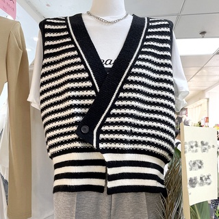 Áo Khoác Cardigan Dệt Kim Không Tay Dáng Rộng Họa Tiết Kẻ Sọc Thời Trang Mùa Thu Dành Cho Nữ