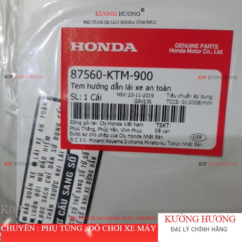 Tem hướng dẫn lái xe an toàn gắn xe Honda  tem cơ cấu sang số- chính hãng honda