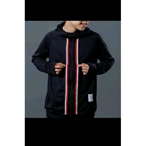 Áo Khoác Nam Chống Nắng Có Nón Khóa Kéo Cao Phối Sọc Đỏ, Chất Poly 2 Da Mặc Thoáng Mát [NEW UNISEX]