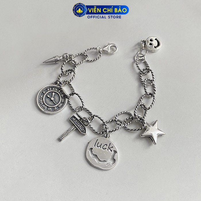 Lắc tay bạc nữ dây xích xoắn nhiều charm chất liệu bạc Thái 925 thời trang phụ kiện trang sức nữ Viễn Chí Bảo L000066