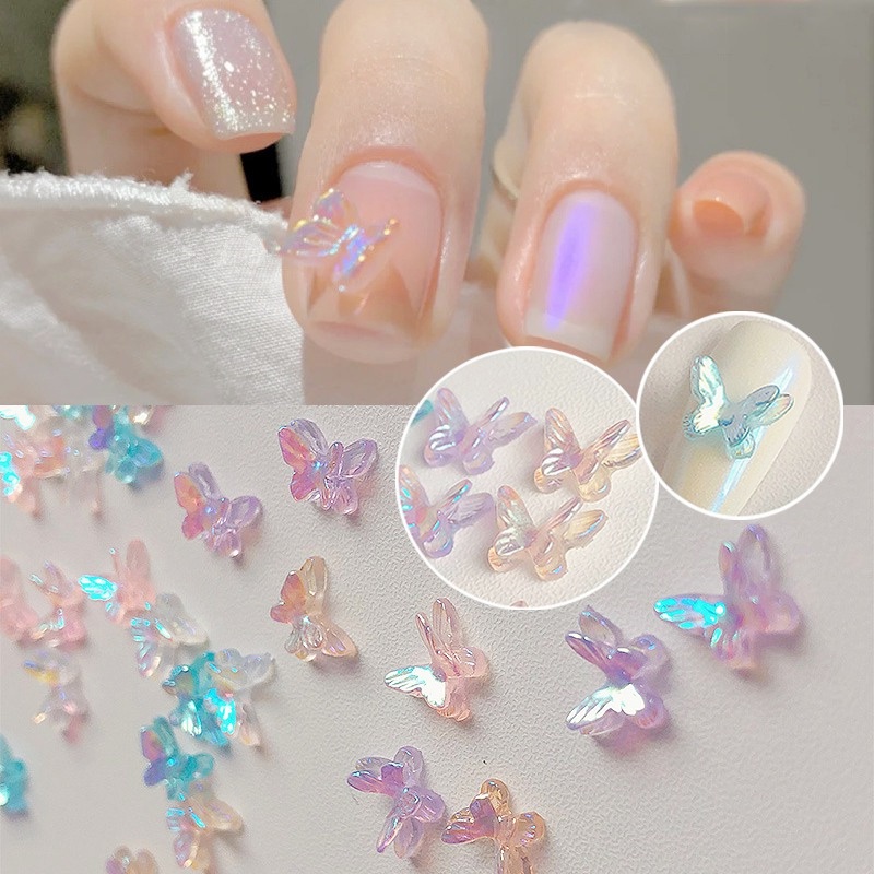 Set 10 Phụ Kiện Trang Trí Móng Tay Hình Bươm Bướm 3D Xinh Xắn