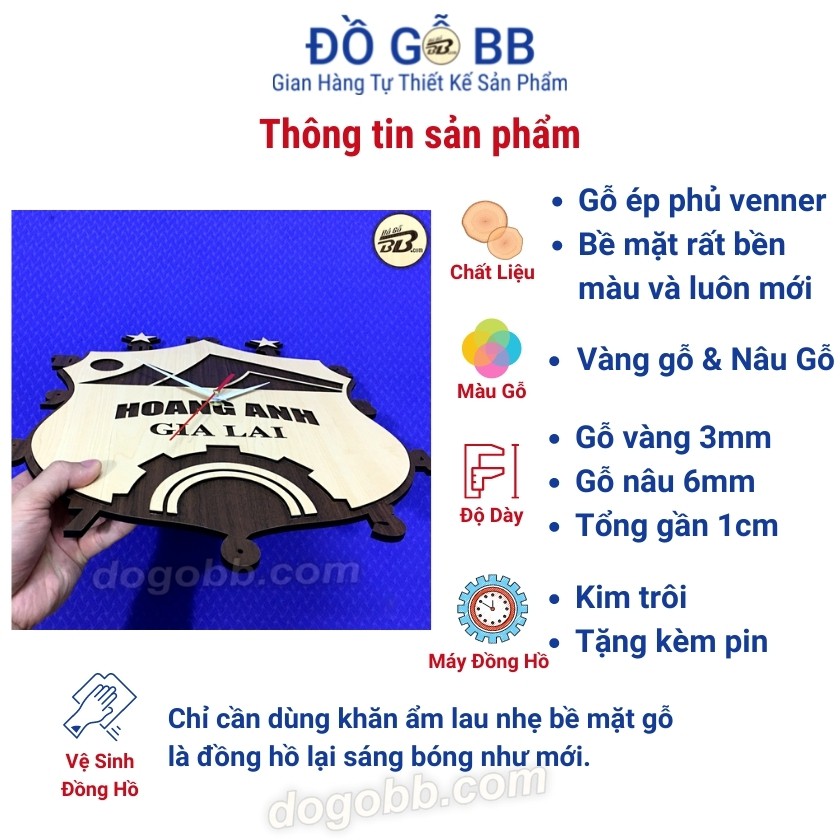 Đồng Hồ Bóng Đá Logo Clb Hoàng Anh Gia Lai (HAGL) Bằng Gỗ Siêu Đẹp - Đồ Gỗ BB