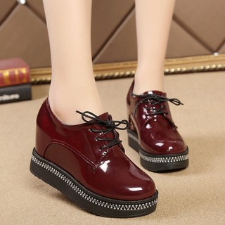 Có ảnh thật - Giày bánh mì đế độn cá tính da bóng 2 màu đen, đỏ BM089