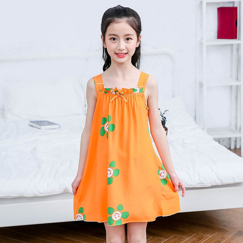 Đầm Ngủ Hai Dây Vải Cotton Mỏng Kiểu Công Chúa Dễ Thương Cho Bé Gái