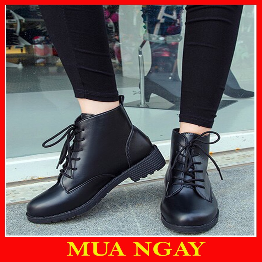 Giày Bốt Boot Nữ Da Cao Cấp Đế 5p Buộc Dây BT2