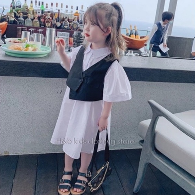 Váy Sơ Mi Trắng Kèm Yếm Lót Cho Bé Gái Size 10-22kg Kèm Video+Ảnh thật