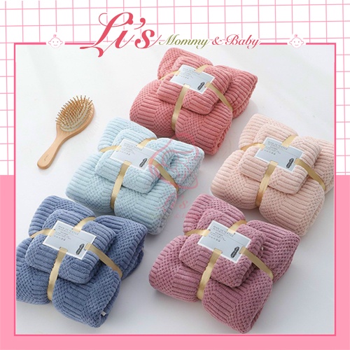 Khăn Tắm Lông Cừu Hàn Quốc Cao Cấp Cho Mẹ và Bé Bộ 2 Khăn 70x140 và 35x75 chất bông siêu mềm mịn mã KT45