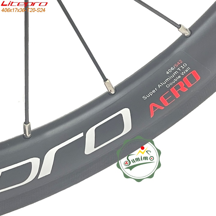 Bánh bộ LITEPRO Aero 20 inch (406x17x36)-T20/S24 Carbon - Đùm thả 10 Speed - Chính hãng