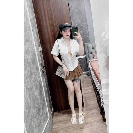 Set học sinh chân váy nâu