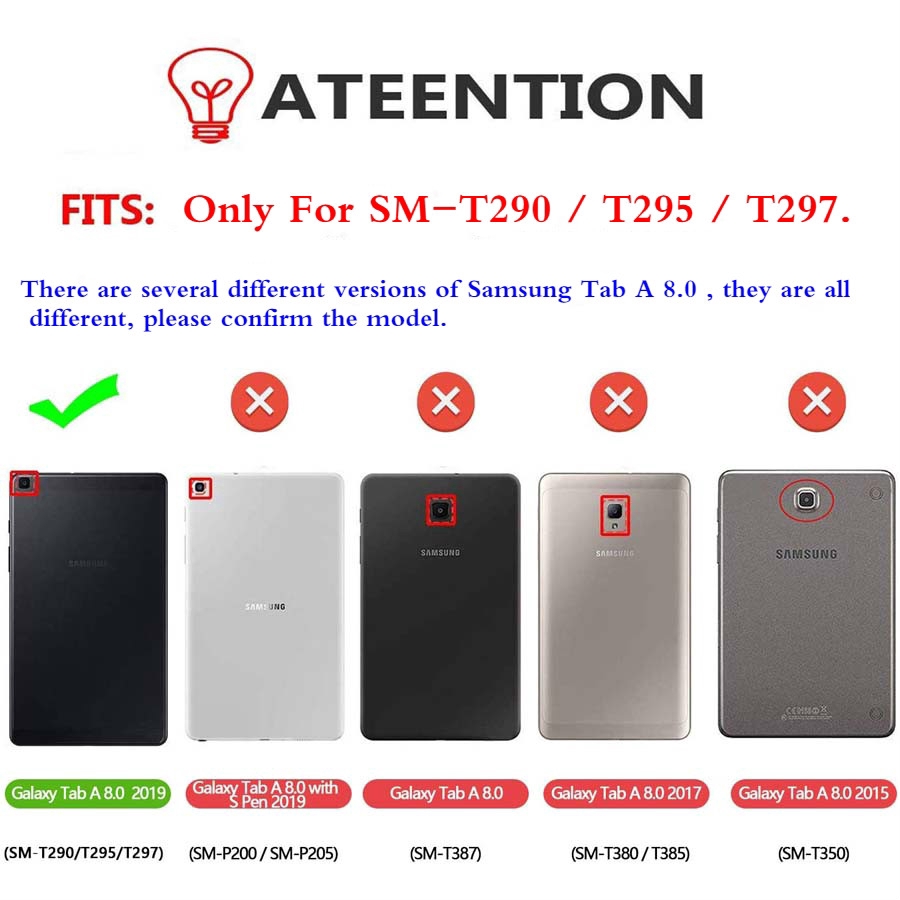 Ốp máy tính bảng silicon mềm có dây đeo cho Samsung Galaxy A 8.0 2019 No S-pen SM-T290 Sm-T295 SM-T297 T290 T295 T297