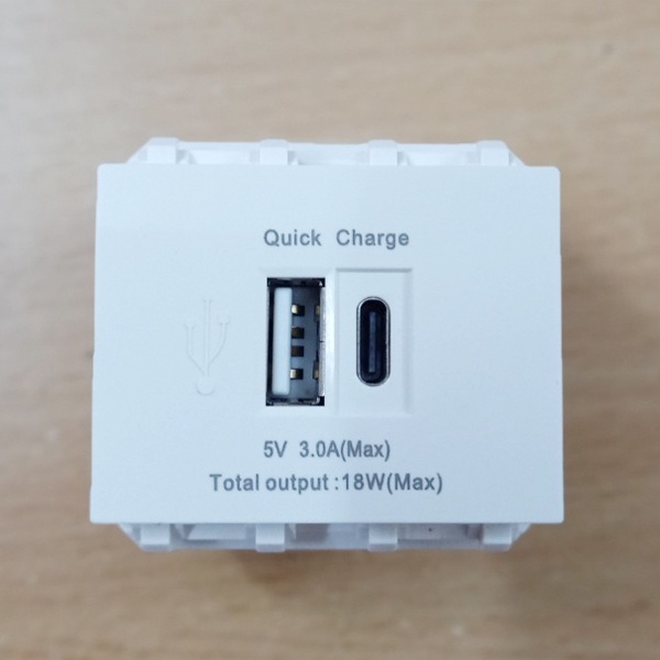 Ổ cắm sạc điện thoại cổng usb+ TYpe-c  âm tường sinoamigo P21-QC1 lắp cho mặt Panasonic