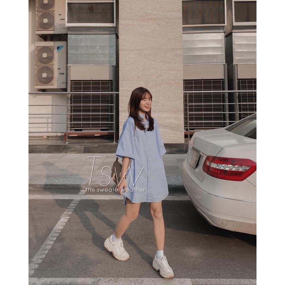 [GIẢM GIÁ]Áo Sơ Mi Nữ-Váy Sơ Mi Thô Tay Gập Form Rộng Oversize Shirt Dress  năng động và trẻ trung{Shop Lee Khánh Store}