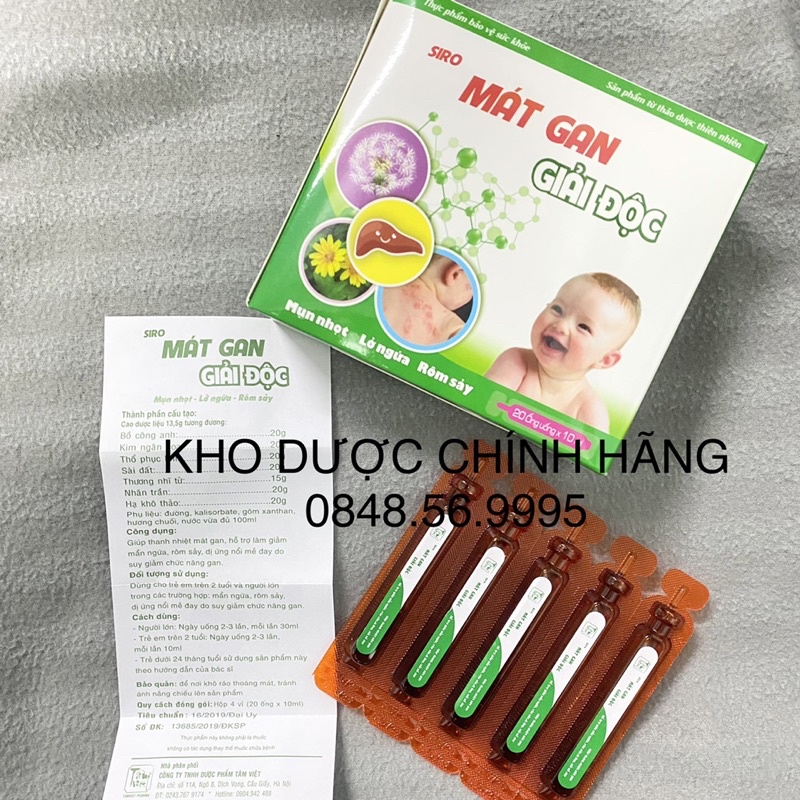 MÁT GAN GIẢI ĐỘC hộp 20 ống-Thanh nhiệt, mát gan, hỗ trợ giảm mẩn ngứa, mề đay, rôm sảy dị ứng di suy giảm chức năng gan