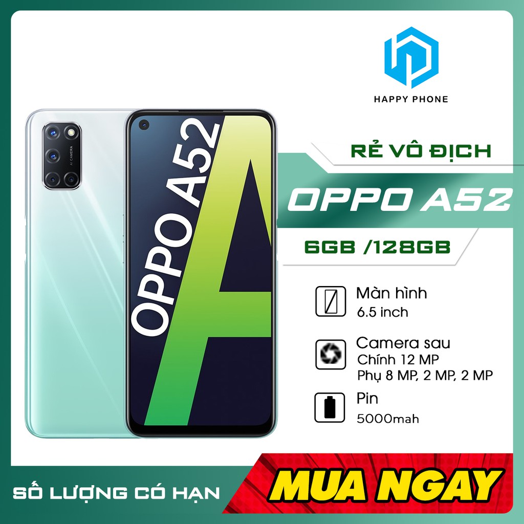 Điện thoại Oppo A52 | Bộ nhớ trong 128GB | Hàng chính hãng, mới 100%, Nguyên Seal | Bảo hành 12 tháng trên toàn quốc