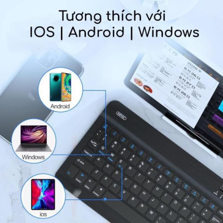 Bàn phím Bluetooth Inphic V750B dùng cho laptop máy tính bảng điện thoại kết nối nhiều thiết bị, dùng pin sạc tiện lợi