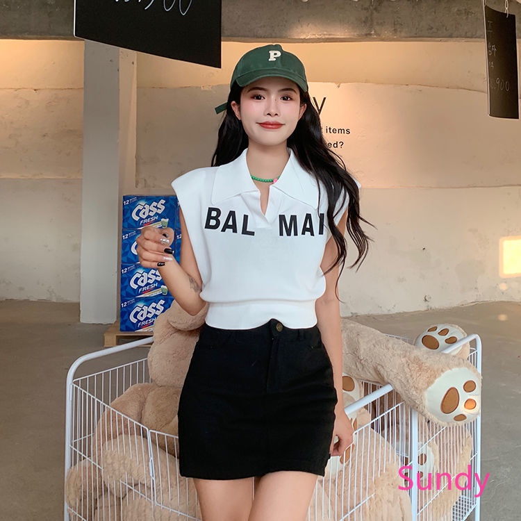 Áo Polo Dệt Kim Sát Nách Kẻ Sọc Kiểu Hàn Quốc Thời Trang Mùa Hè Cho Bé Gái