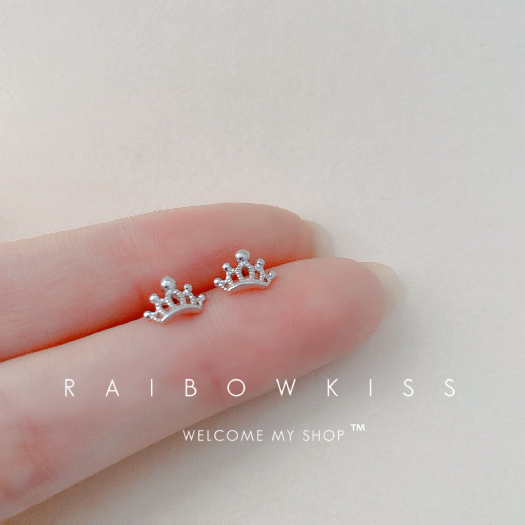 Bông Tai Mạ Bạc 925 Hình Vương Miện Đơn Giản Xinh Xắn Dành Cho Nữ