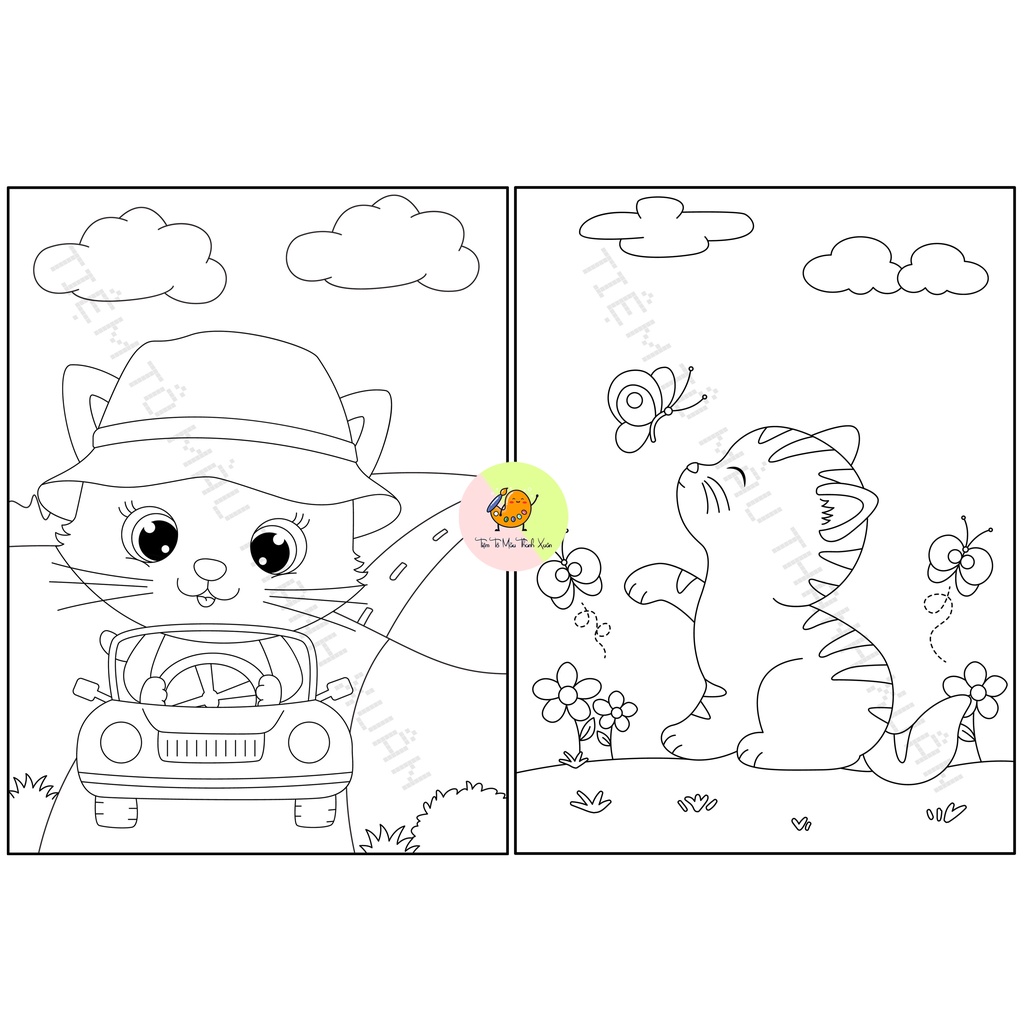 Set 30 Tờ Tranh Tô Màu Hình Mèo Cute Cho Bé Màu Sáp, Màu Chì - Tiệm Tô Màu Thanh Xuân