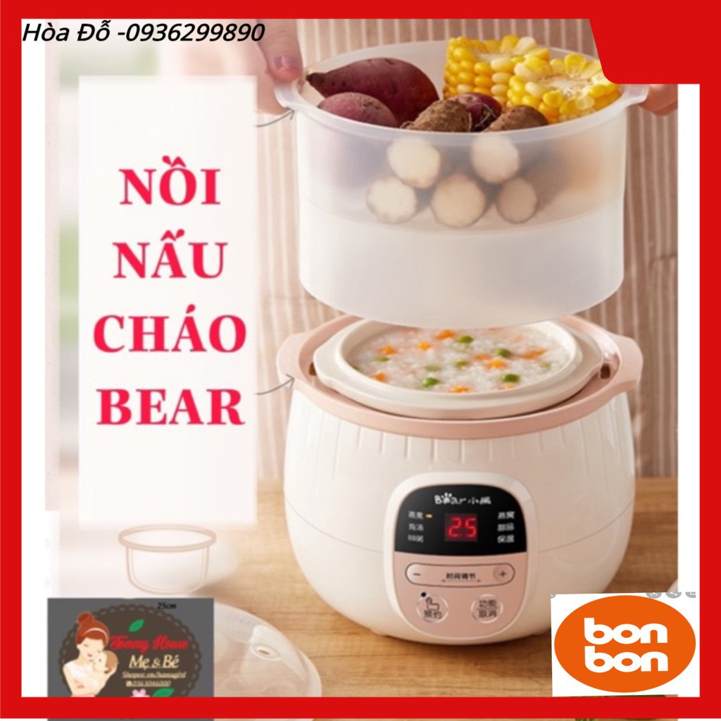 < Bản Quốc Tế BH12 tháng> Nồi nấu chậm Bear 2 ngăn dùng nấu cháo ninh hầm cách thuỷ và chế biến đồ ăn dặm cho bé