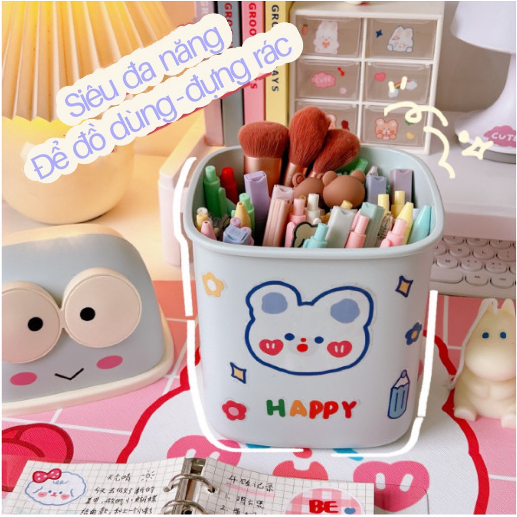 Thùng đựng rác size to, hộp đựng bút văn phòng phẩm hình con ếch để bàn có nắp đậy làm quà tặng bạn đẹp rẻ