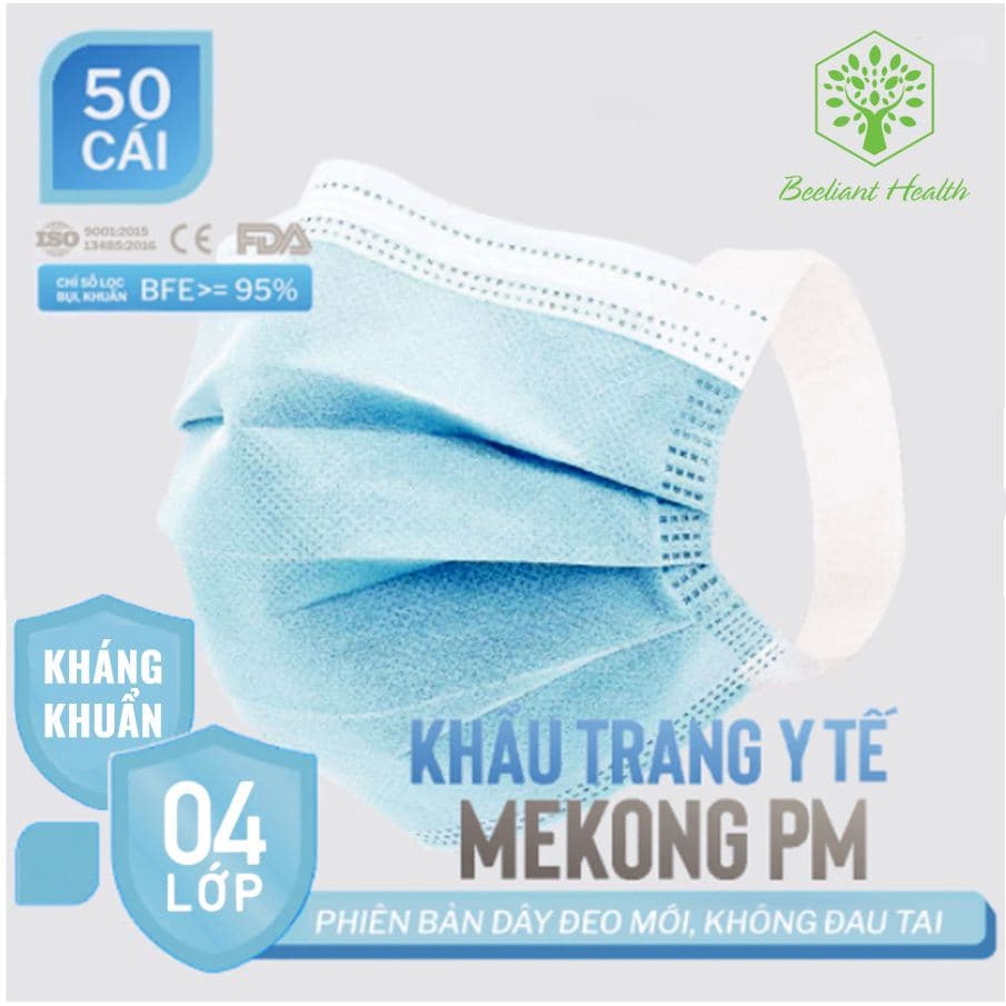 Khẩu Trang Y Tế Mekong Cao Cấp 4 Lớp Kháng Khuẩn Có Dây Đeo Mềm Không Gây Đau Tai
