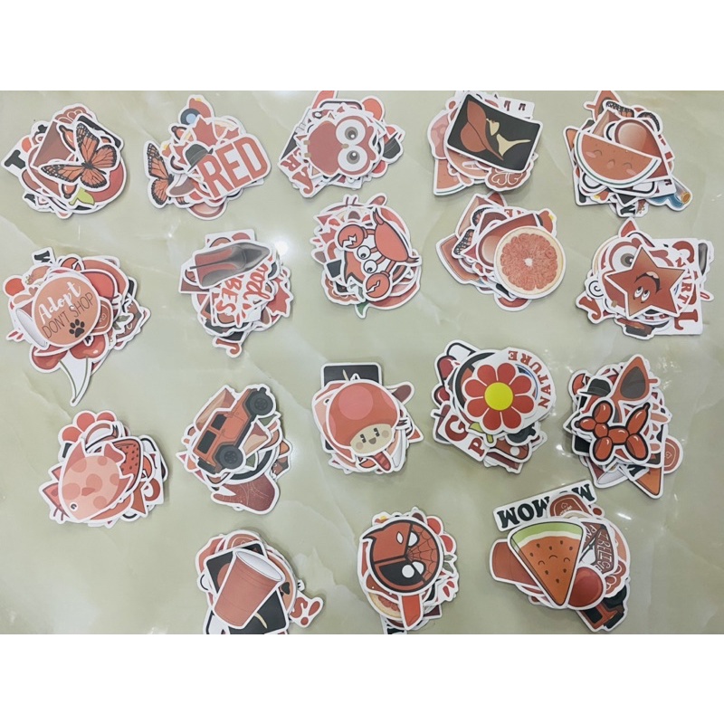 H131 - Sticker Hoạ tiết MÀU ĐỎ độc đáo - PVC/ Hình dán Chống nước