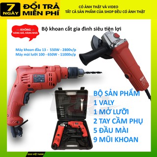 Combo máy khoan 13 ly 550w chế độ đấm + máy mài góc, cắt đa năng 650w siêu tiện lợi 95613