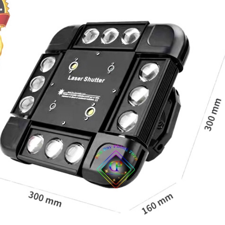 Đèn Laser Moving 12 Mắt Vuông Với Thiết Kế Ma Trận Chạy 3 Chức Năng Cho Hiệu Ứng Đa Dạng Dùng Cho, Sân Khấu, Quán Bar...