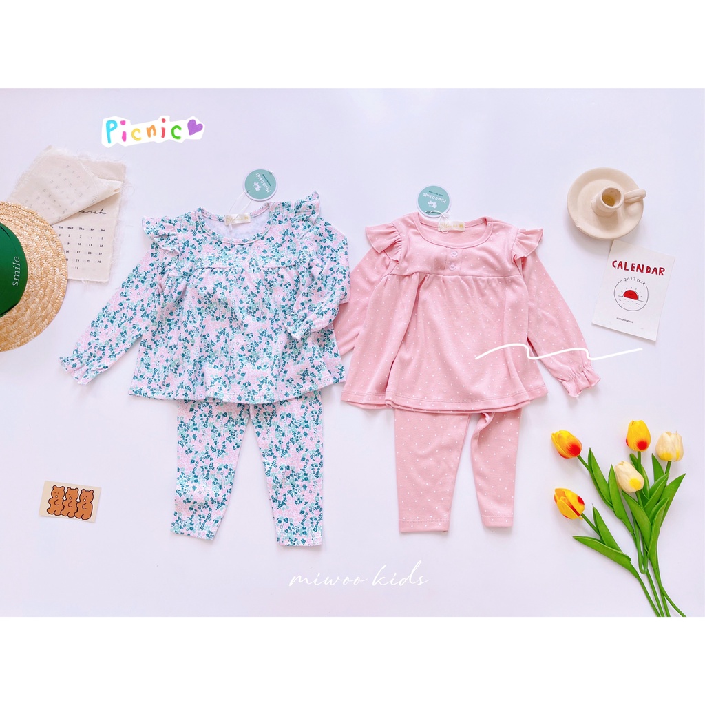 Bộ thun cotton dài tay phối cánh tiên Miwoo kids BABYDOLL họa tiết siêu dễ thương cho bé gái bảng 1
