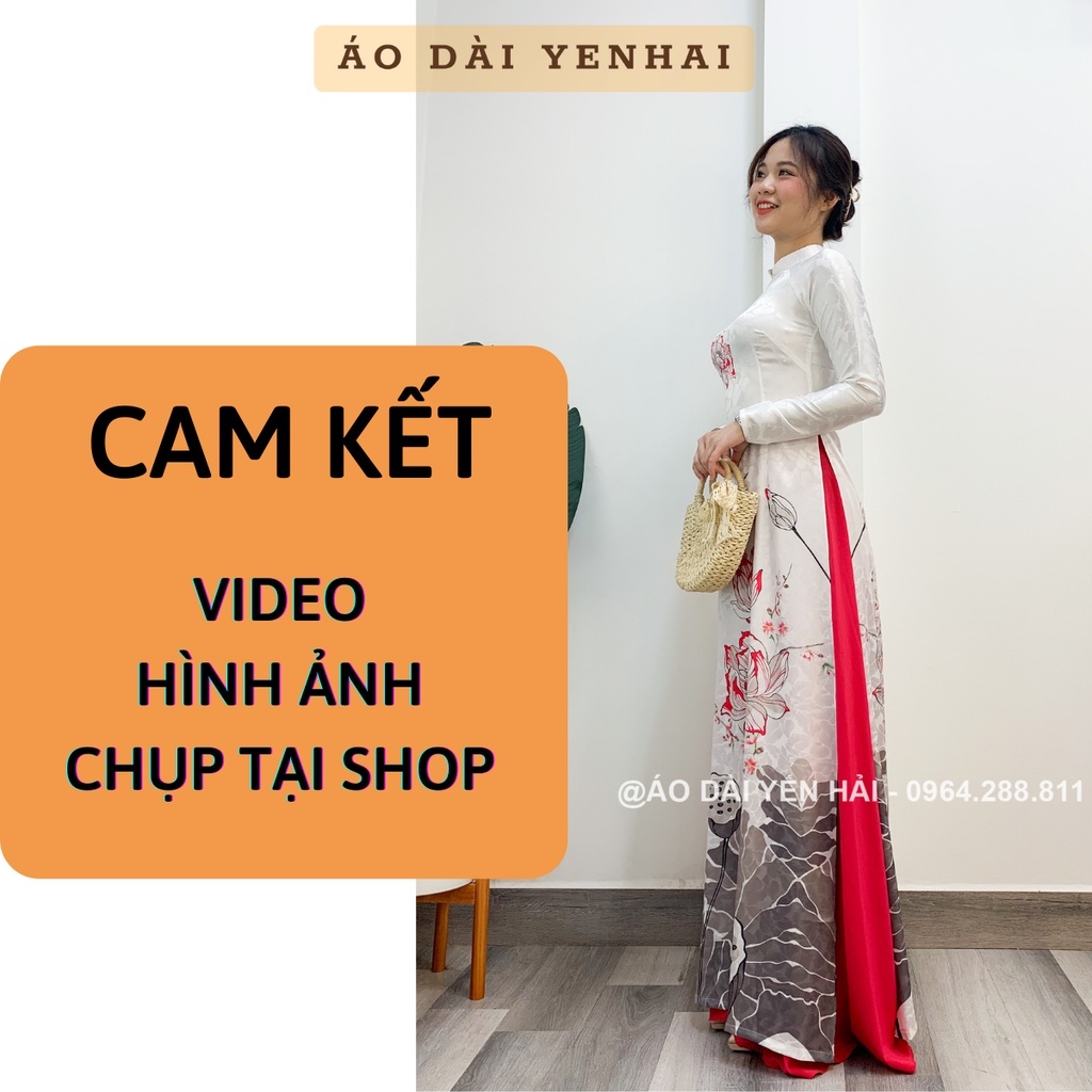 Áo dài truyền thống chất lụa Phi Yến màu trắng hoa hồng trẻ trung | Py13