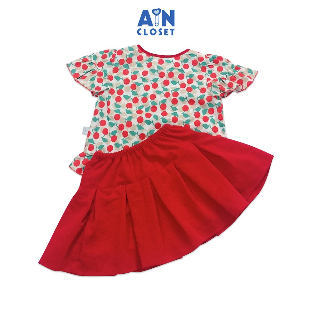 Bộ áo váy ngắn bé gái họa tiết Quả đỏ cotton - AICDBGEXSDUT - AIN Closet